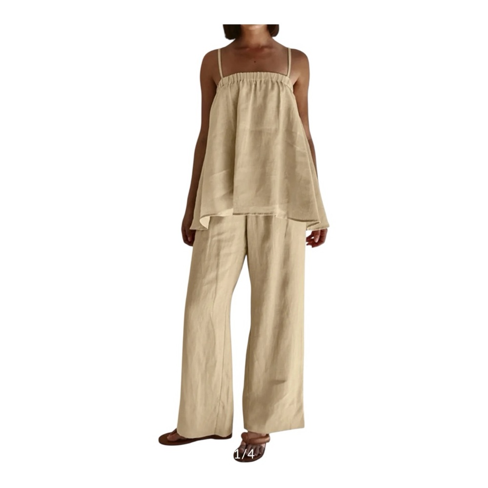COMMENSE Solid Casual Pants Set COLOR - Khaki Size Small NWT Wide leg pockets